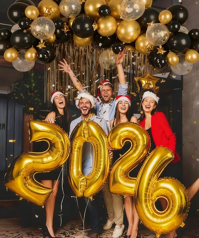 KALOR 42 Inch 2026 Gold Foil Mylar Number Balloons, Giant 2026 New Years Decorations for 2026 Happy New Year Eve and Graduations Party Supplies