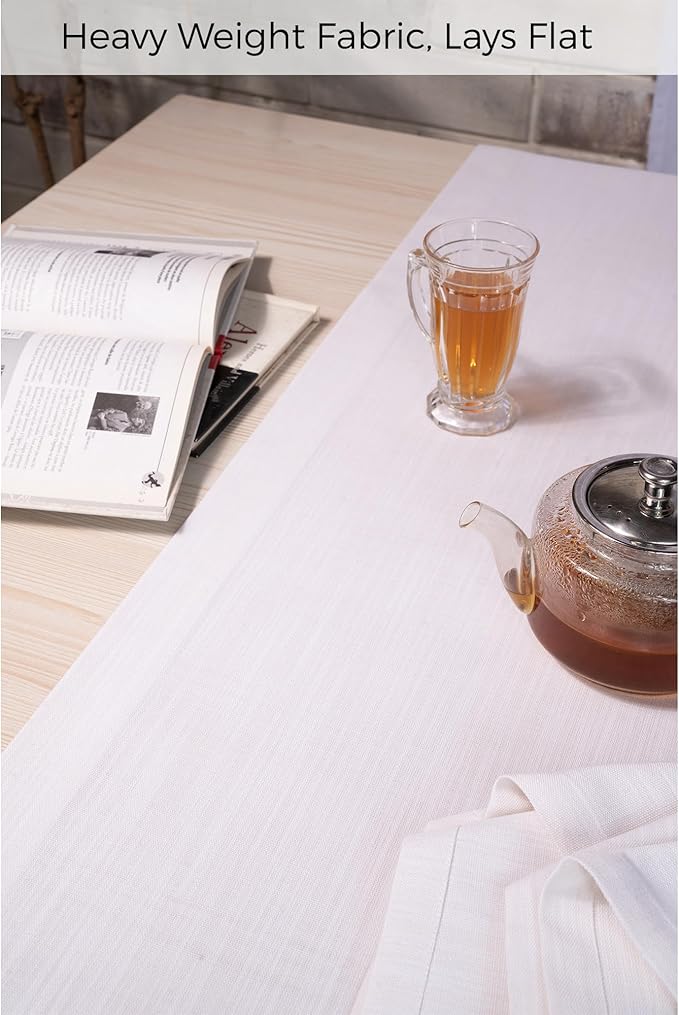 D'Moksha Homes Chambray Cream and White Table Runner 14 x 72 Inch - Faux Linen Table Runner 72 Inches Long - Wrinkle Resistant, Machine Washable for Thanksgiving, Christmas - 100% Recycled Fabric