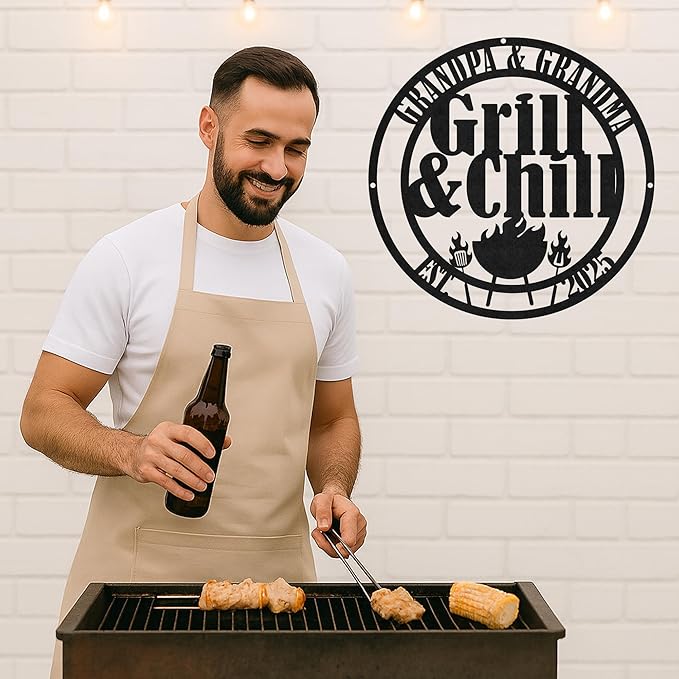 Custom BBQ Grill Metal Sign Personalized Name Wall Art for Outdoor Barbecue Patio Kitchen Backyard Decor Gift for Dad Husband Men Papa Grandpa Father Grilling Enthusiasts Family Lover Funny Gifts 51