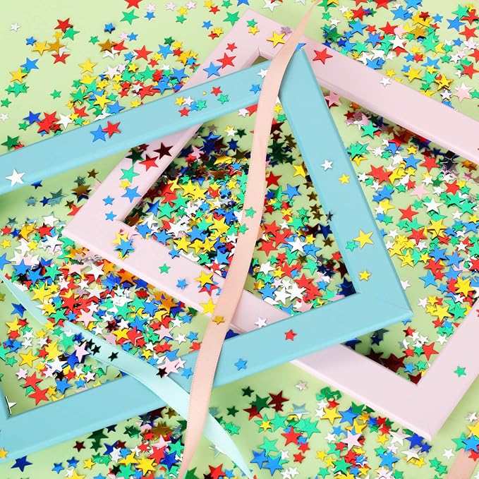 Hestya 60g Star Confetti Glitter Table Confetti Metallic Foil Stars for Christmas Party Wedding Festival Decorations(Multicolor,10mm and 6mm)