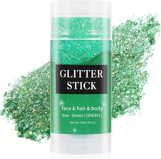MEICOLY Green Body Glitter Stick,Christmas Hair Glitter Stocking Stuffers for Women Kids,Green Accessories for Spirit Week,Alien Face Glitter,St Patricks Day Accessories,Chunky Glitter for Mardi Gras