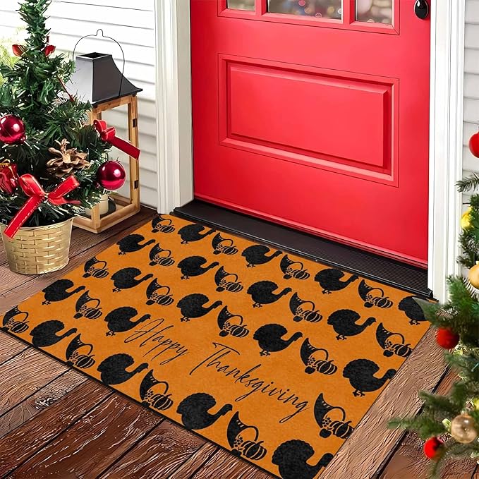 Fall Welcome Maple Leafs Decorative Door Mat, Autumn Thanksgiving Doormat for Indoor Outdoor Entrance Floor Mats,Fall Pumpkins Non Slip Harvest Vintage Decor Rubber Welcome Mats 16" x 24" Inch