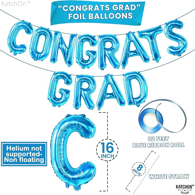 KatchOn, Large Blue Congrats Grad Balloons - 16 Inch | Congrats Grad Balloon Banner For Graduation Decorations 2025 | Foil Balloon Banner For 2025 Graduation Party Decorations