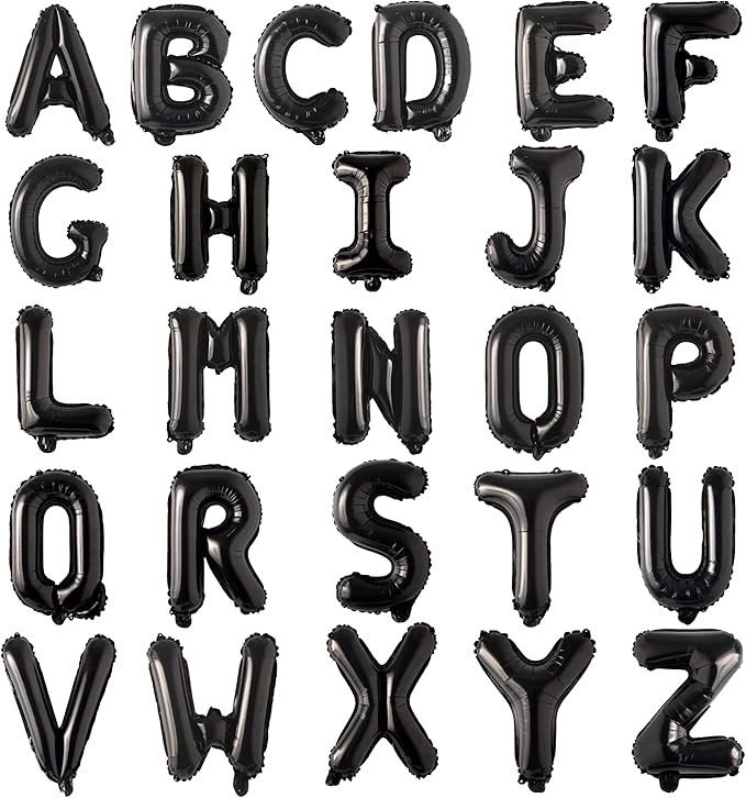Letter Balloons 16 Inch Mylar Foil Alphabet Letter A-Z Balloons Set for Wedding Birthday Party Decoration Banner Custom Phrase 26 Pieces(Black)