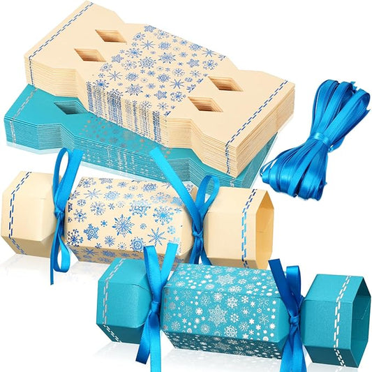 Xinnun 50 Packs Christmas Cracker Kit No Snap Xmas Party Table Favors Snowflake Reindeer DIY Christmas Party Cracker Candy Boxes for Holiday Dinner Decoration Gift (Winter Style)