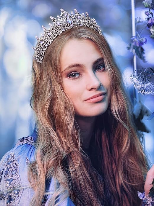 SWEETV Crystal Wedding Tiara for Women, Royal Queen Crown Headband, Rhinestone Princess Hair Accessories for Prom Birthday