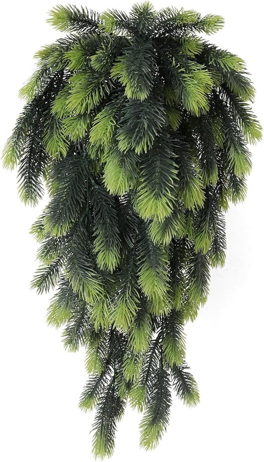 RECUTMS Artificial Hanging Pine Needles Green Plants,Fake Greenery Pine Picks Outdoor Faux Plants Hanging for DIY Christmas Embellishing and Home Outside Garden Decoration in 2 Pcs(Light Green)