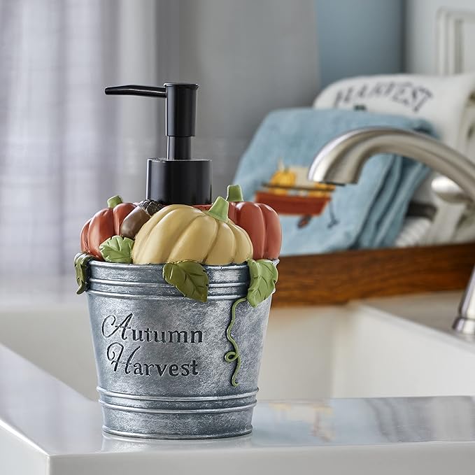 SKL Home Fall/Harvest/Autumn Bucket Soap Dispenser for Bath/Kitchen & Gift, Multi
