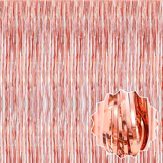 3 Pack Rose Gold Foil Fringe Curtains Backdrop, 3.28 x 6.6 Ft Metallic Streamers Tinsel Curtains Background for Photo Booth, Birthday, Halloween, Christmas, Thanksgiving, New Year Party Decorations