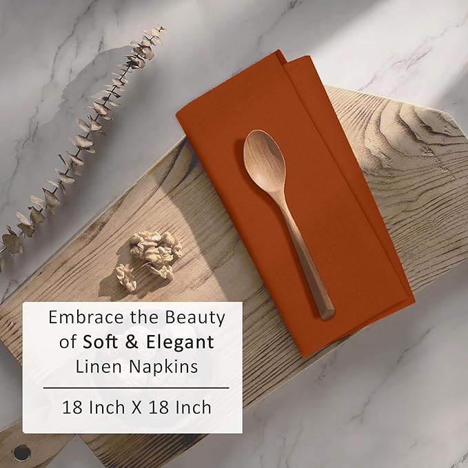 Ruvanti Linen Napkins Set of 12, 18x18 Cloth Napkins, Cotton Linen Blend Napkins Cloth Washable, Soft, Reusable Dinner Napkins for Wedding, Parties, Christmas, Thanksgiving, Everyday Use - Rust