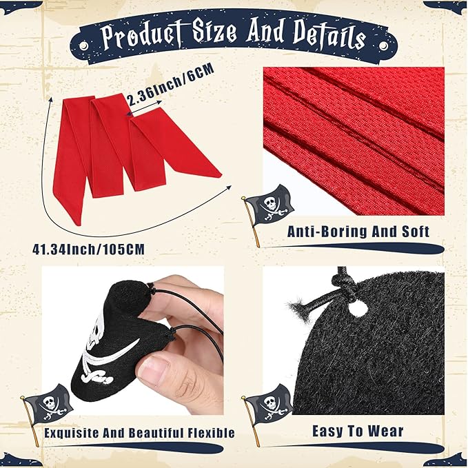 Zhanmai 4 Pcs Pirate Accessories Halloween Pirate Headband Costume Party Supplies Head Scarf Eye Patches for Cosplayer