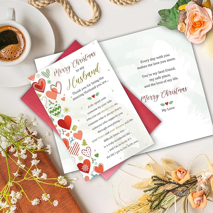 Sweet Poem Christmas Card for Husband, Heartfelt Holiday Card Gift Ideal from Wife, Merry Christmas To My Husband