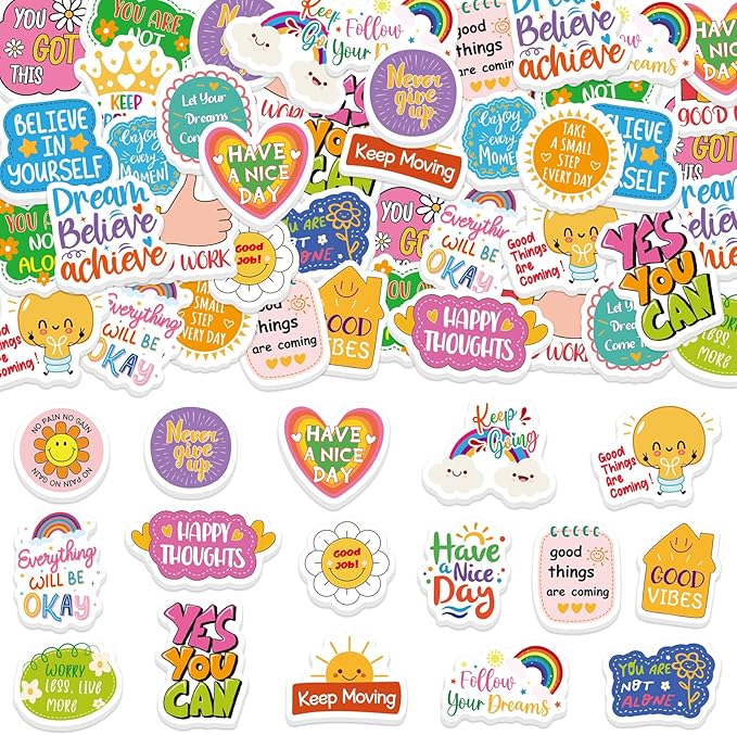 300Pcs Motivational Foam Stickers, Self-Adhesive Inspirational Quotes Sticker Positive Affirmation Foam Stickers for Home School Classroom DIY Art Craft Parents Teachers Reward Sticker