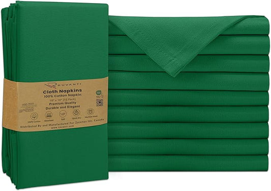Ruvanti Premium Cloth Napkins Set of 12, 18x18 Inches, 100% Cotton, Washable, Soft & Absorbent, Perfect for Wedding, Christmas, ‎Thanksgiving Dinners - Amazon