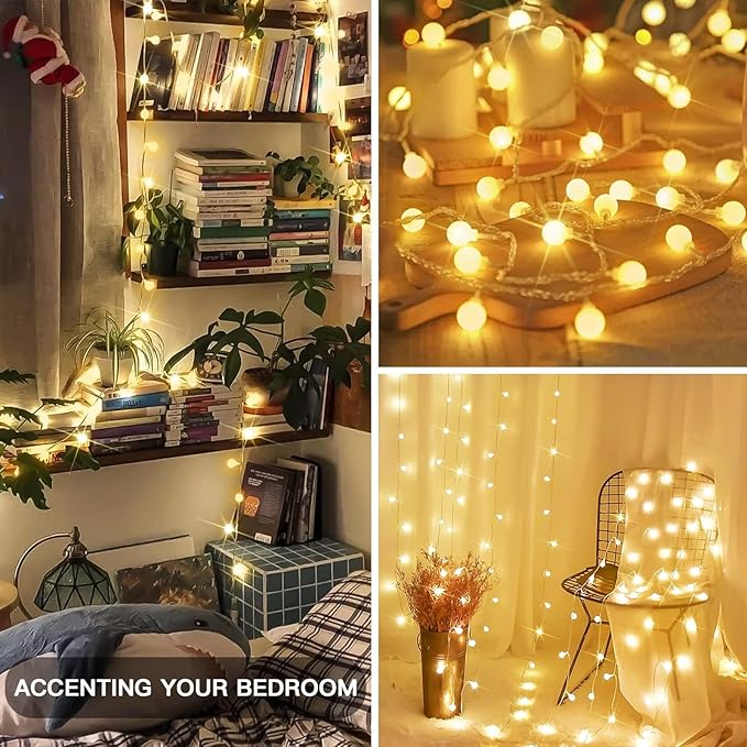 suddus Globe String Lights Battery Operated, 100 Led Battery Powered Fairy Lights, String Lights for Bedroom, Christmas Tree, Patio, Window, Party, Outside, Thanksgiving Decor, Warm White