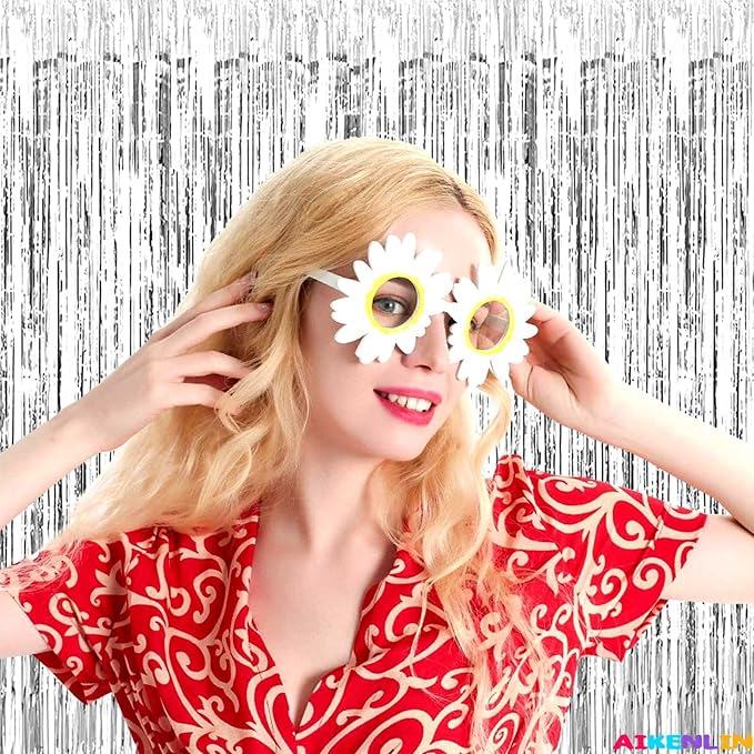4 Pack 3.2Ft x 9.8Ft Silver Foil Fringe Curtain Backdrop, Metallic Tinsel Foil Fringe Streamers Curtains for Party, Photo Booth Props, Birthday, Wedding, Christmas Party Decoration Supplies