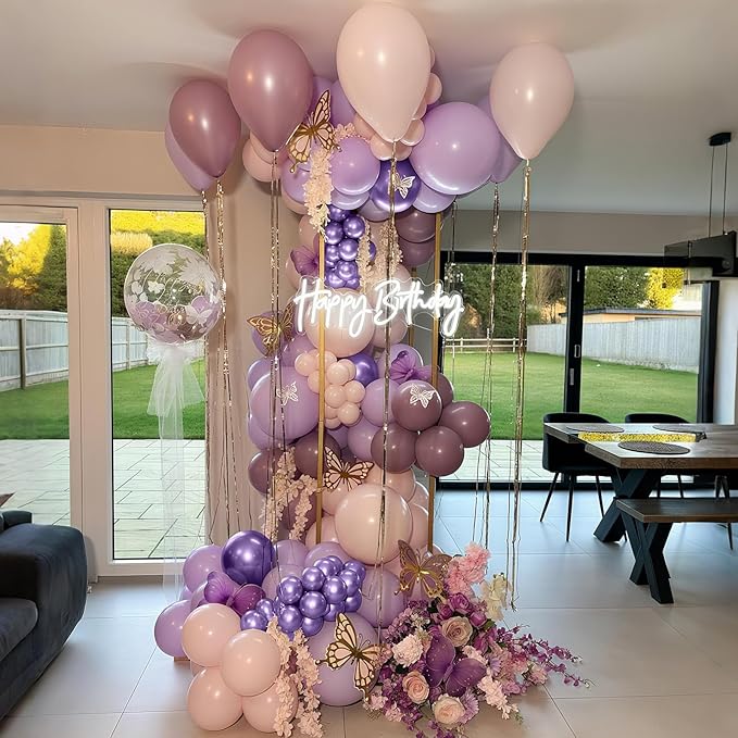 Dusty Purple Balloons Garland Arch Kit, Pink Purple Metallic Rose Gold Balloon, Lilac Retro Pink Sand White Balloon for Boho Baby Shower Bridal Wedding Birthday Mother's day Butterfly Party Decoration