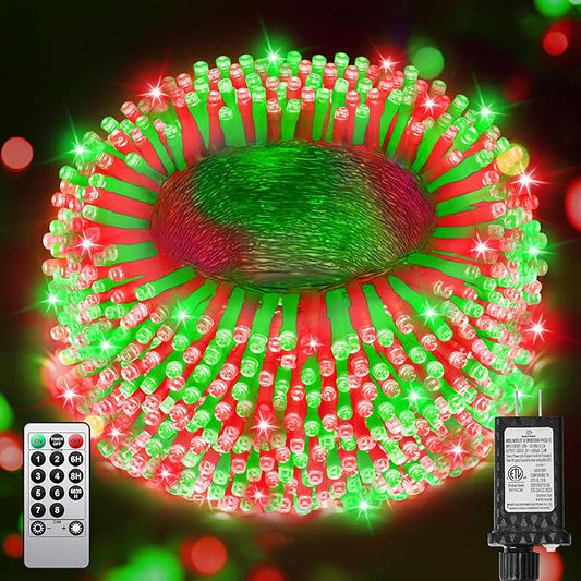 552FT 1400LED Christmas Lights, Extra Long Outdoor String Lights Waterproof, Timer & Memory, 8 Modes Dimmable Plug in Fairy for Outside Tree Wedding Patry Red and Green