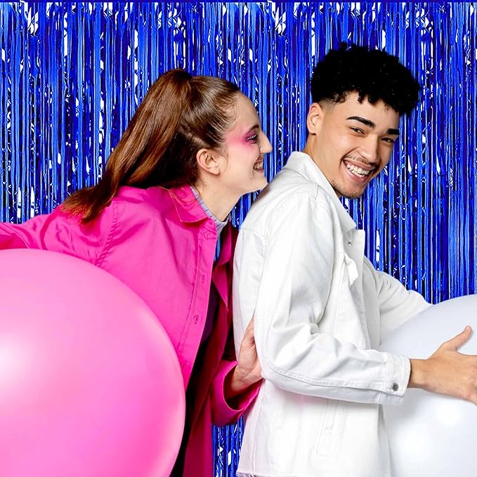 3 Pack Black Blue Foil Fringe Curtains Backdrop, 3.28 x 6.6 Ft Metallic Streamers Tinsel Curtains Background for Photo Booth, Carnivals, Birthdays, Weddings, Thanksgiving, New Year Party Decorations