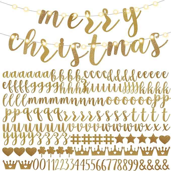 TaoBary 167 Pcs DIY Banner Kit Happy Birthday Glitter Banner Customizable Glitter Make Your Own Kit 162 Letters Symbols and Numbers 3 Rope for Birthday Halloween Wedding Christmas(Champagne Gold)