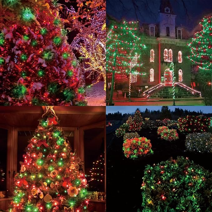 LAMPHOME 200LED (4pk of 50L) String Lights, LED Christmas Lights, 6" SPACING,Green Wire, Red and Green