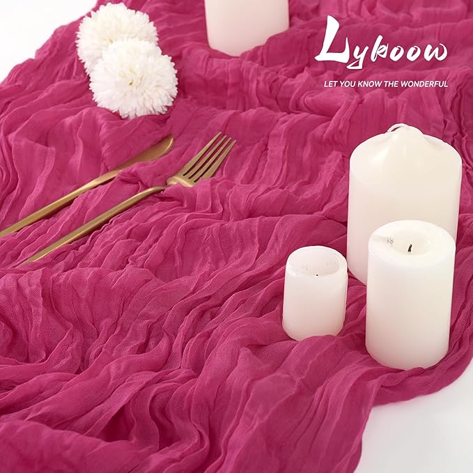 10 Packs Cheesecloth Table Runner Hot Pink, 10Ft x 35" Rose Red Rustic Gauze Boho Wedding Table Runner Decoration, Wedding Table Decor Table Cloth for Wedding Party Bridal Shower Table