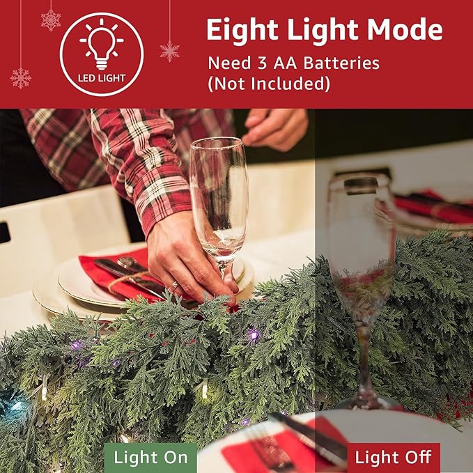 Cedar Christmas Garland with Lights for Mantle - Decorations 6 ft Realistic Lighted Faux Pine Garlands for Xmas Home Decoration Indoor Stairs Railing Fireplace Outdoor 6ft Prelit Garland Door Decor