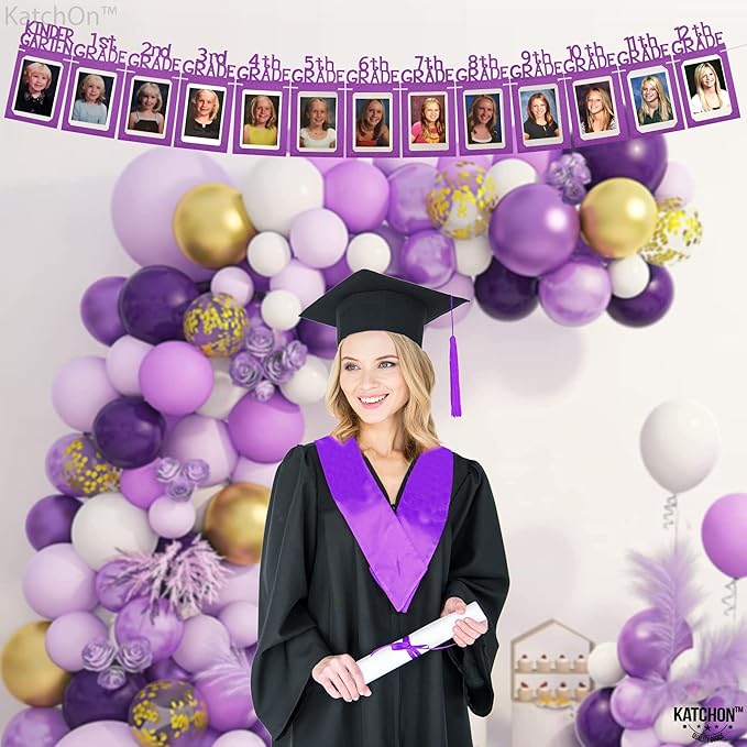 KatchOn, K-12 Grad Photo Banner 5x7 - Large, 10 Feet | Congrats Grad Banner, Purple Graduation Decorations Class of 2025 | Grad Picture Display, Graduation Decorations 2025