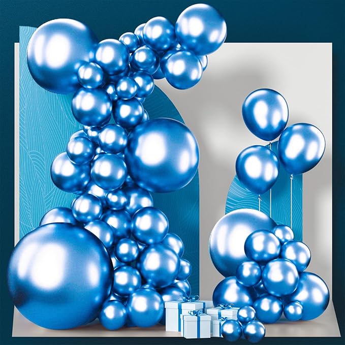 PartyWoo Metallic Blue Balloons 100 pcs Different Sizes of 36 18 12 10 5 Inch Chrome Blue Latex Balloons for Graduation Wedding Baby Shower Wedding Gender Reveal Birthday Party Decorations Blue-G106