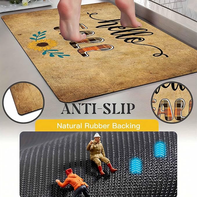 Hello Fall Doormat Thanksgiving Welcome Mat for Front Door Autumn Doormat Floor Mats Indoor Outdoor Home Living Room Kitchen Thanksgiving Decoration