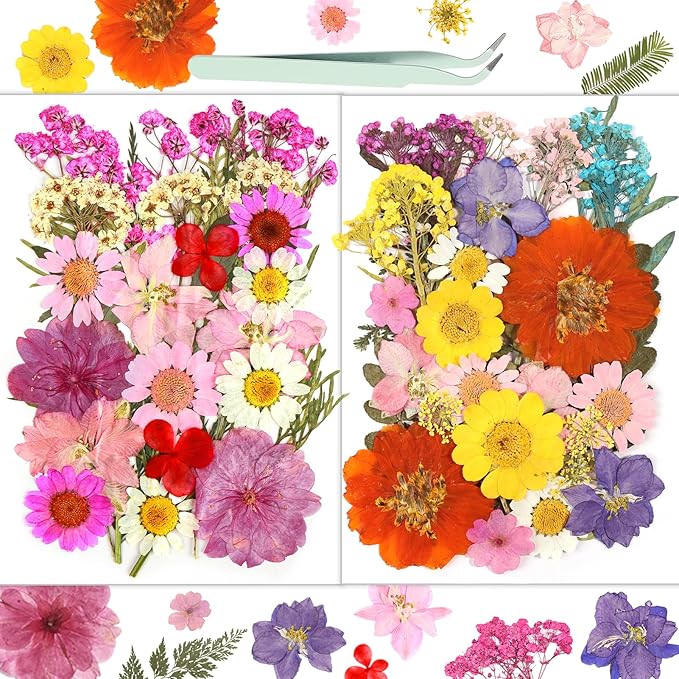 Dried Flowers, Resiners Pressed Flowers for Craft Real Natural Dried Flowers Kit for Scrapbook Supplies DIY Making Crafts Jewelry Resin Soap Candle Card Making (Pink 58pcs)
