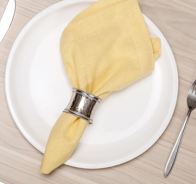 Silver Napkin Rings Set of 12, Heavy Duty Metal Napkin Holder Buckles, Fall Thanksgiving Christmas Napkin Rings, Napkins Rings for Dinner Table Decor, Wedding, Banquet, Party, Easter - CLEENTABLE