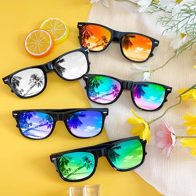 12/24 Pack Wholesale Retro Neon Colors Party Favor Supplies Unisex Sunglasses Bulk for Adults Teens, UV400 Protection