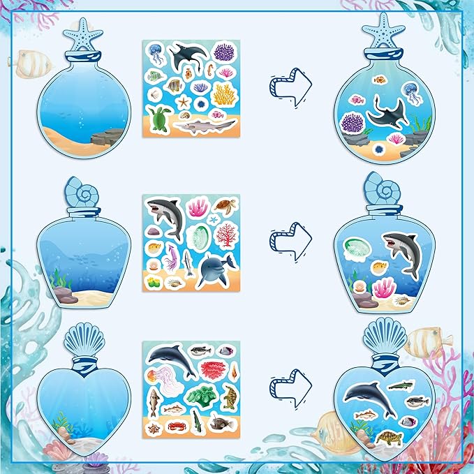 CY2SIDE Sea Animal Scene Stickers - 12PCS Under The Sea Scene Stickers Art Craft for Kids Make Your Own Ocean Animal Sticker DIY Summer Party Games for Classroom Activities for Classroom Reward