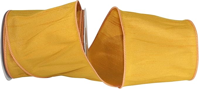 Reliant Ribbon 92975W-688-10F Dupioni Supreme Wired Edge Ribbon, 4 Inch X 10 Yards, Mustard