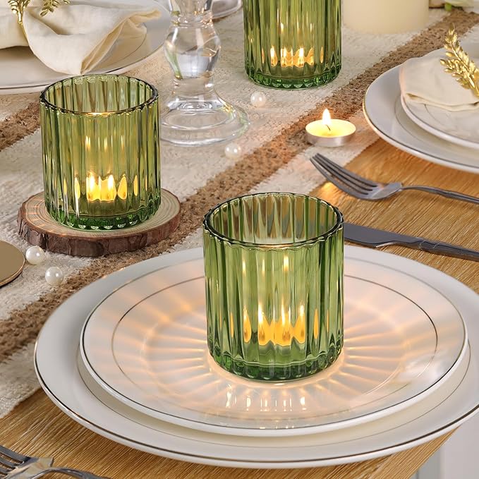 Green Large Votive Candle Holder Set of 8, Tea Lights Candle Holders for Wedding Table Centerpieces, Boho Decor, Home Dinner Birthday Party Decor, Bridal Shower and Holiday Decorations