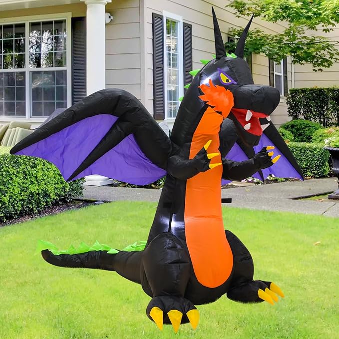4FT Purple Dinosaur Halloween Inflatable Decor Helloween Blow Up with LED Lights Indoor Outdoor Holiday Party Yard Graden Decoration