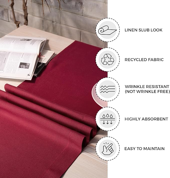 D'Moksha Homes Red Table Runner 14 x 120 Inch - Faux Linen Dining Table Runner 120 Inches Long - Wrinkle Resistant, Machine Washable for Fall, Thanksgiving, Christmas, Holiday - 100% Recycled Fabric
