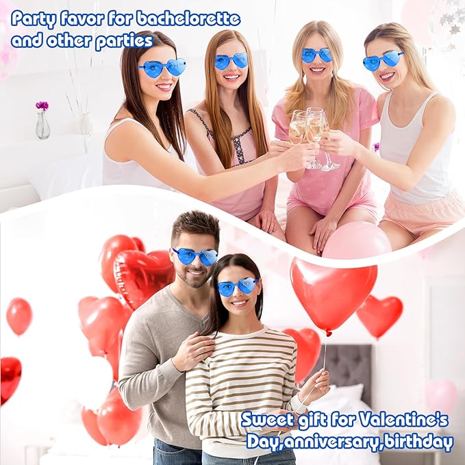 12 Pack Heart Sunglasses for Women Transparent Heart Glasses for Bachelorette Birthday Party Favor Gifts
