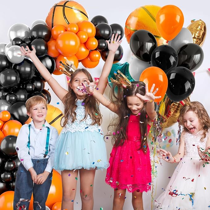 Basketball Balloon Arch kit Black Orange Metallic Silver Balloons Garland Arch Sports Themed Party Balloon Basketballs Party Decoration for Sport Theme Party all Star Space Jam Birthday Decor
