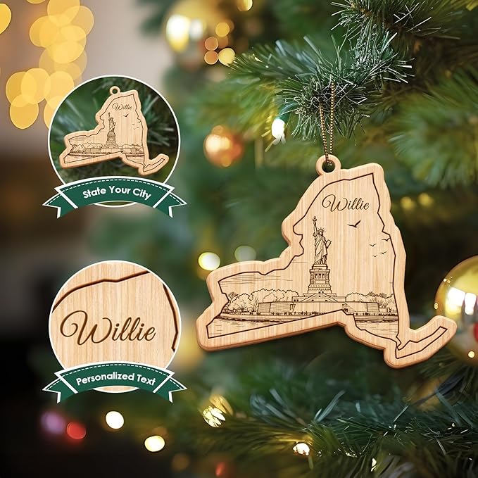 Personalized 50 States Christmas Ornament - Custom Name & Year, State Shape Tree Decoration, Unique Gift for Travel Lovers, New Home, Family Member