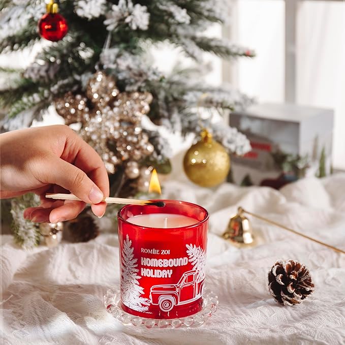ROMIIE ZOI Christmas Scented Jar Candle - 6oz Soy Wax - Holiday Infused with Winter Greenery Aroma - with Beautiful Box Special for Decoration Gifts