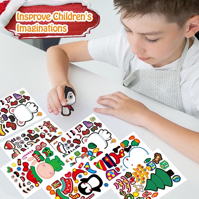Aowplc Christmas Stickers 42 Sheets Make a Face Stickers for Kids Christmas Crafts Activities Games Party Favors Supplies