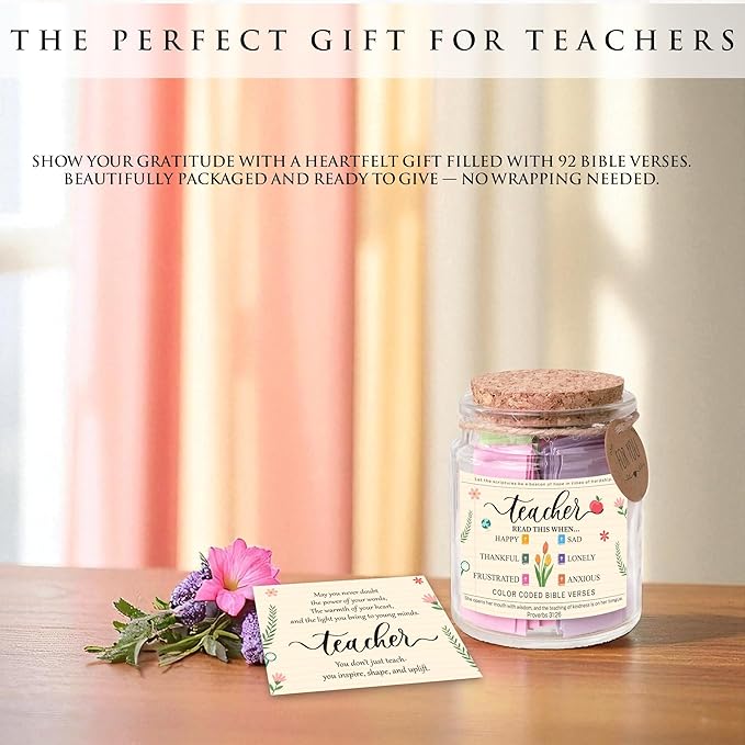 Bible Verse Jar for Teacher – 92 Color-Coded Scriptures, Christian Teacher Gift for Women, Encouraging Back to School Teacher Gifts, Inspirational Teacher Appreciation Present