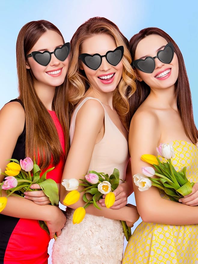 Flutesan 15 Pairs Heart Shaped Sunglasses Vintage Cat Eye Sunglasses for Bachelorette Party Supplies