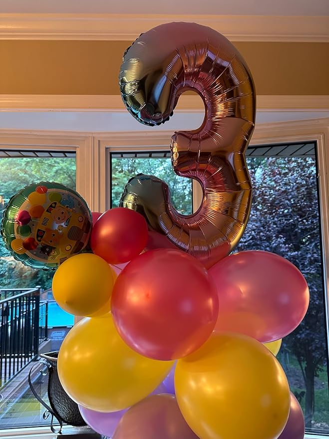 Smlpuame 40 Inch Number Balloons 0-9 Rainbow Gradient Large Number 3 Balloons, Digital Balloons for Birthday Party Celebration Decorations, Helium Foil Number Balloons for Wedding Anniversary