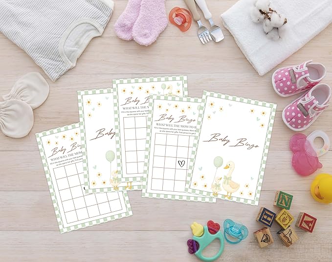 Goose Baby Shower Games, Sage Green Little Goose Baby Bingo Game for 30 Guests with Game Cards, Gender Reveal, Baby Shower Supplies & Decorations (DV17)