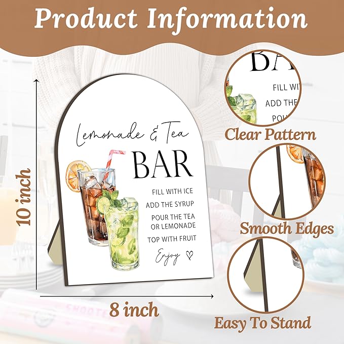 Lemon Tea Bar Sign, Baby Shower Table Sign, Baby Shower Lemonade Signs, Wooden Standing for Party Drink Station Setup, Welcome Board for Gender Reveal, Lemon Tea Signs for Babies Party Decor 8x10 Inch