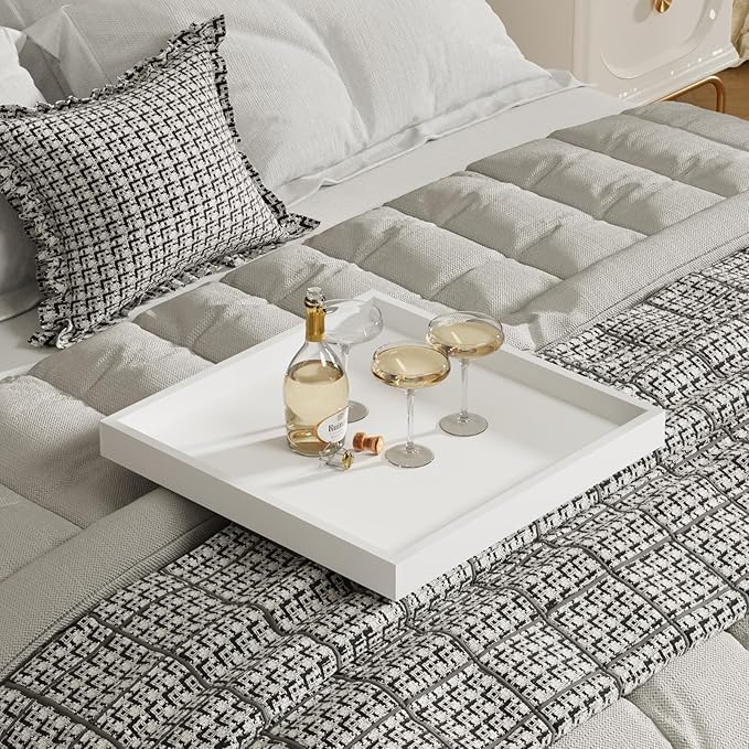 Ottoman Tray for Coffee Table Living Room Wood Serving Tray Large Wooden Square 20 Inches White