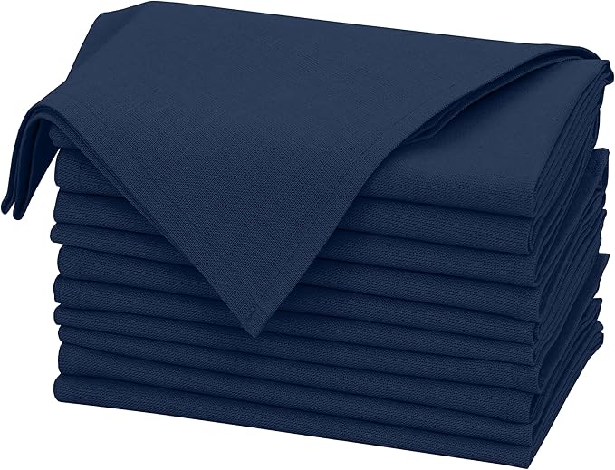 Ruvanti Linen Napkins Set of 12, 18x18 Cloth Napkins, Cotton Linen Blend Napkins Cloth Washable, Soft, Reusable Dinner Napkins for Wedding, Parties, Christmas, Thanksgiving, Everyday Use - Navy